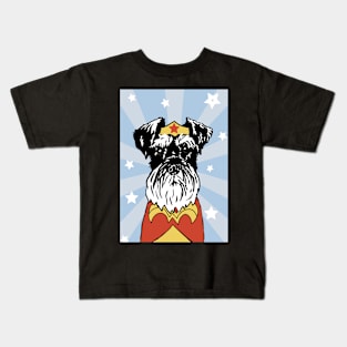 Super Hero Schnauzer Wonder Dog in Headband and Cape Kids T-Shirt